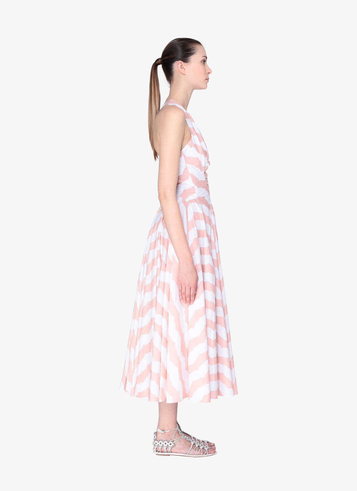 LONG SLEEVELESS DRESS POPELINE RAYURES EDITIONS WHITE/ROSE ALAÏA WHITE/ROSE  LONG SLEEVELESS DRESS POPELINE RAYURES EDITIONS WHITE/ROSE